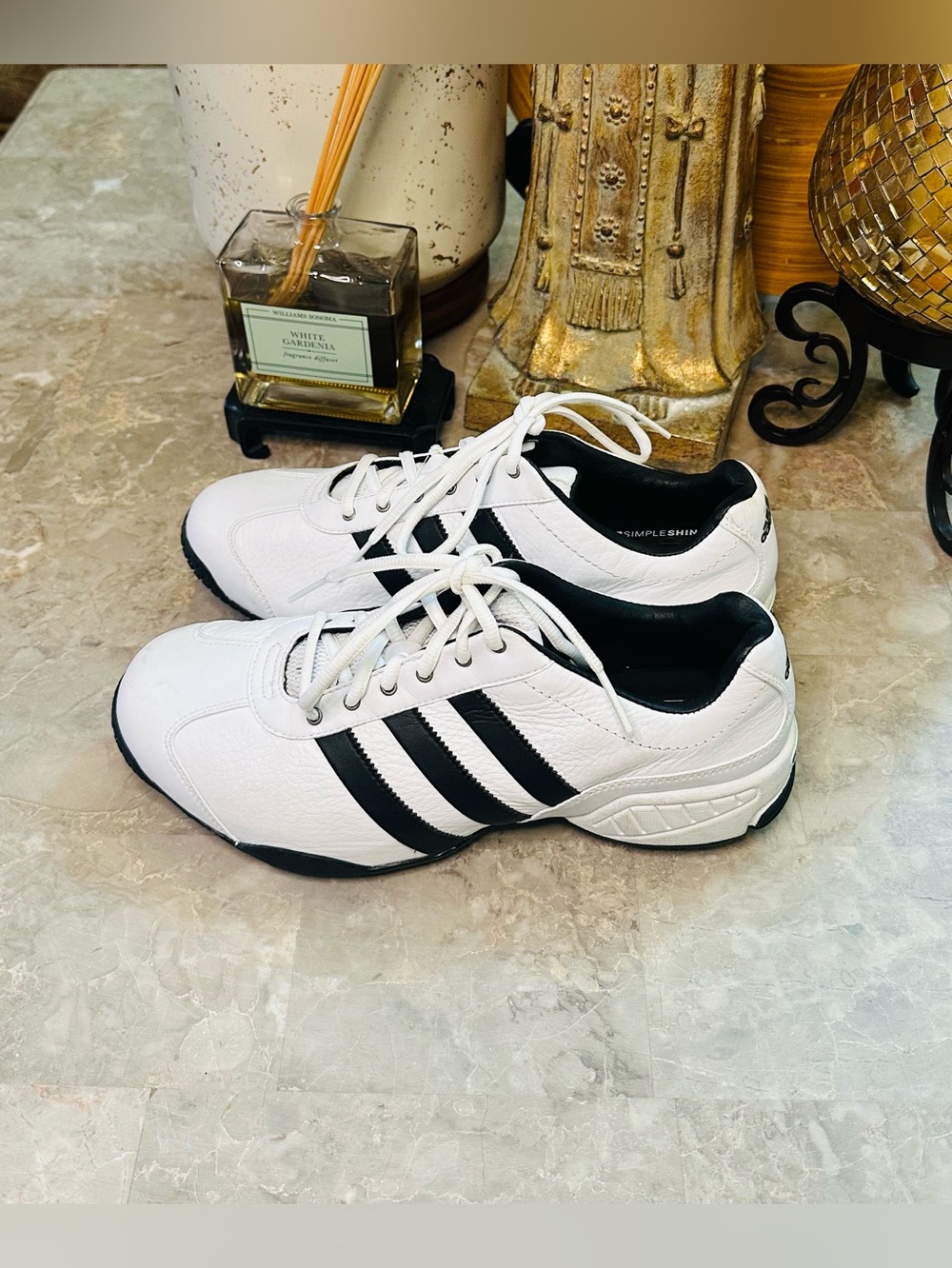 Men’s adidas adiPRENE Traxion Leather Plastic Spikes Golf Shoes White/Black 9.5